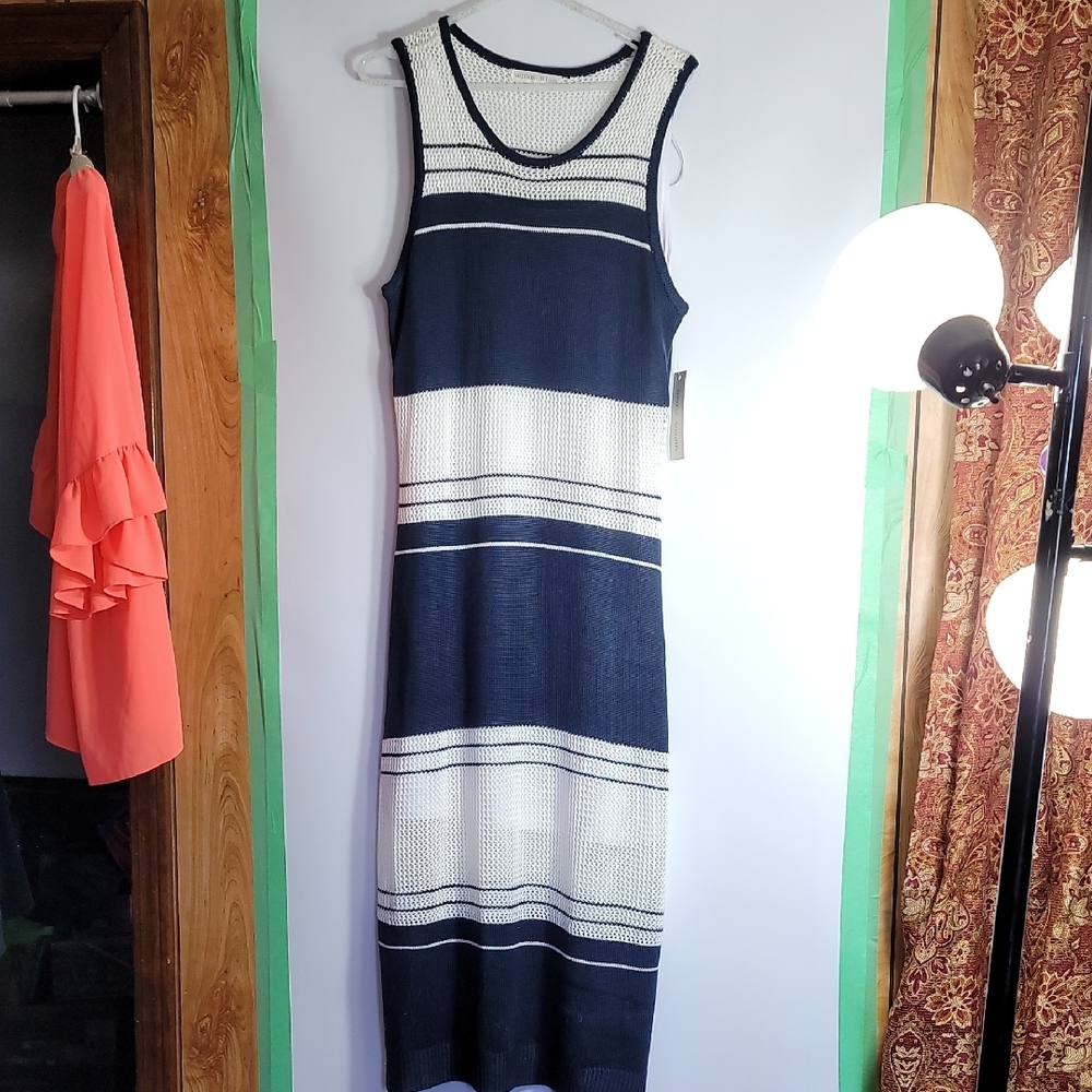 Navy and White Striped Sleeveless Dress